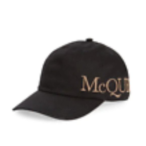 ALEXANDER MCQUEEN MENS OVERSIZED EMBROIDERED MCQ BASEBALL BLACK/BEIGE CAP HAT L